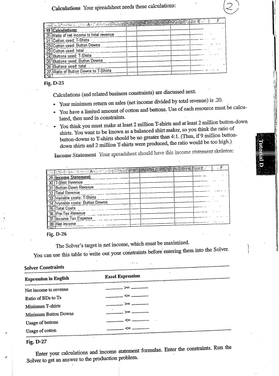 For the shirt manufacturing problem, write down