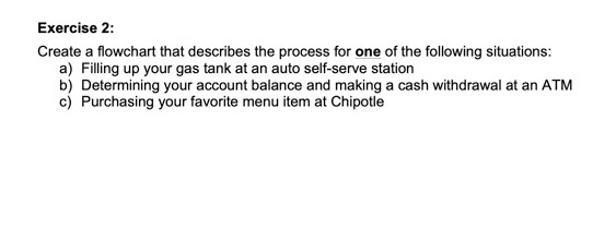 Exercise 2: Create a flowchart that describes the