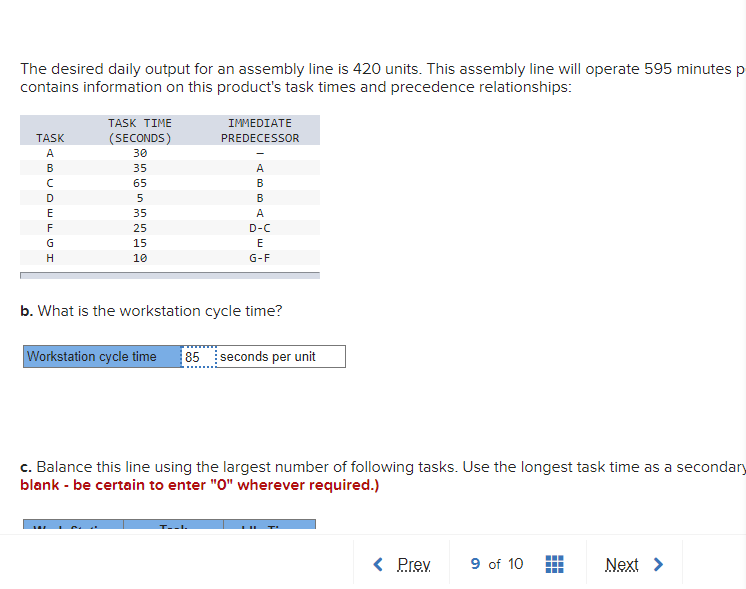 The desired daily output for an assembly line is