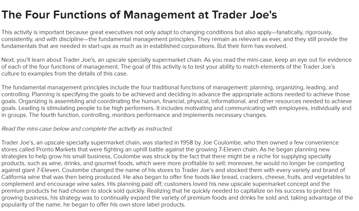 The Four Functions of Management at Trader Joe's