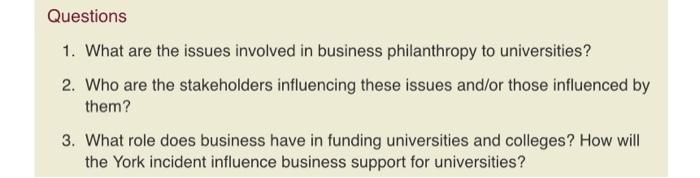 Questions 1. What are the issues involved in