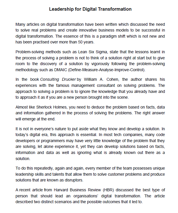 Leadership for Digital Transformation Many