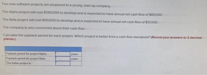 Two new software projects are proposed to a