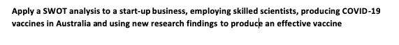 Apply a SWOT analysis to a start-up business,