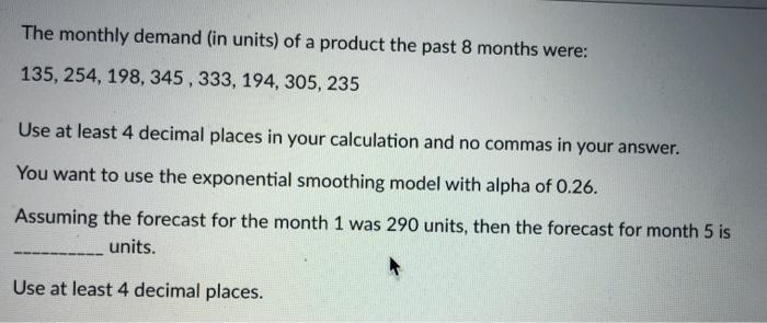 The monthly demand (in units) of a product the
