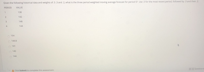 Given the following historical data and weights