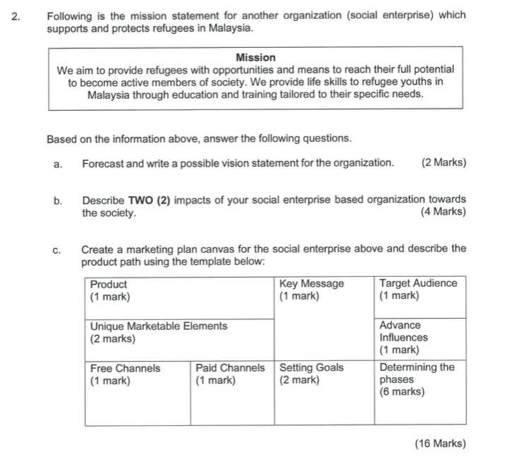 2. Following is the mission statement for another