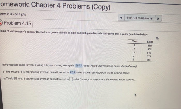 omework: Chapter 4 Problems (Copy) ore: 2.33 of 7