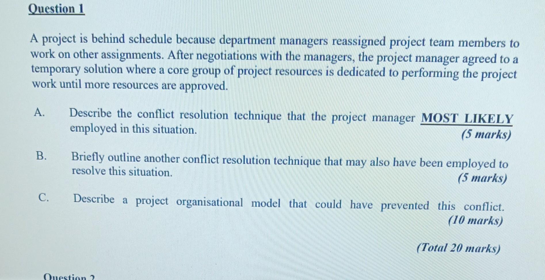 A project is behind schedule because department