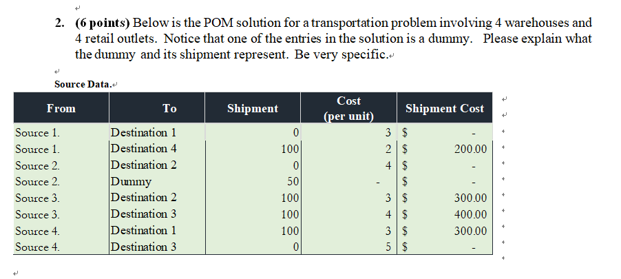 2. (6 points) Below is the POM solution for a