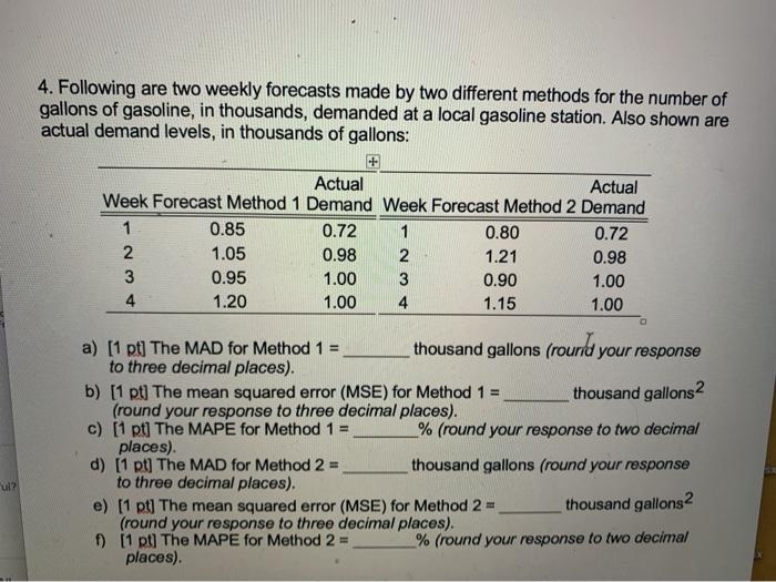 4. Following are two weekly forecasts made by two