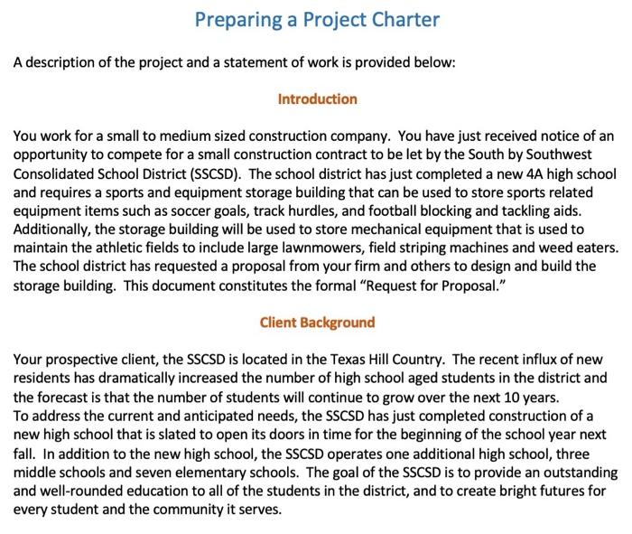 Project Charter Introduction You work for a small