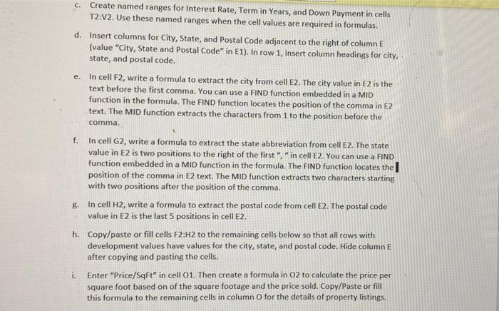 i need help with the formulas for f-q. c. Create