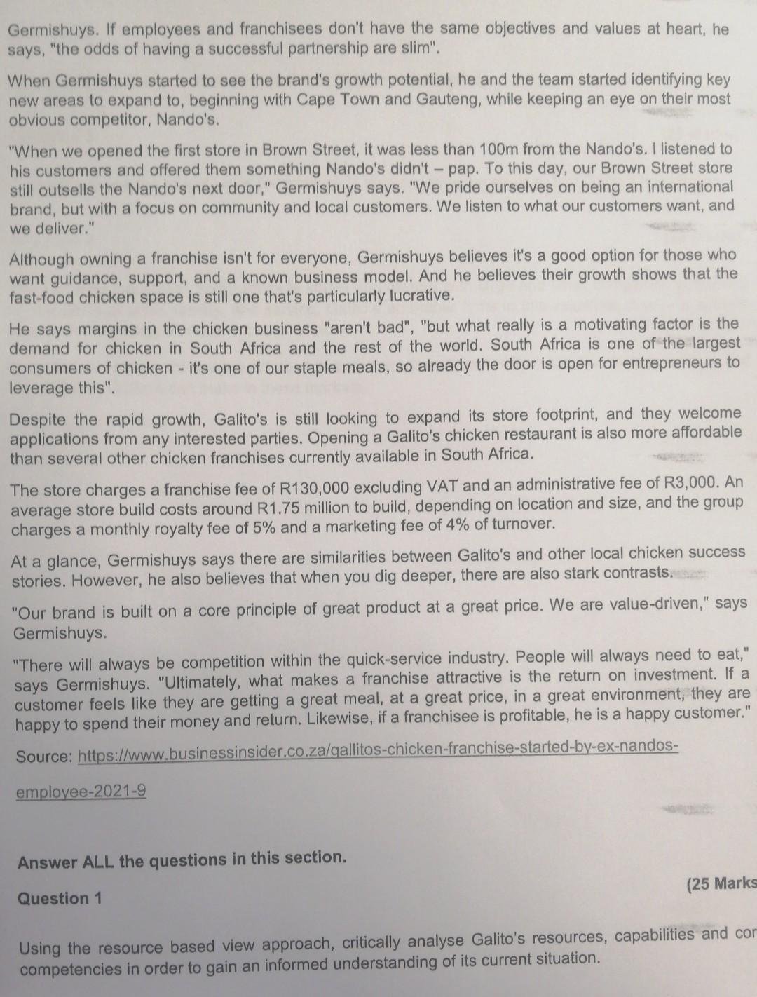 FORMATIVE ASSESSMENT 1 How an ex-Nando's