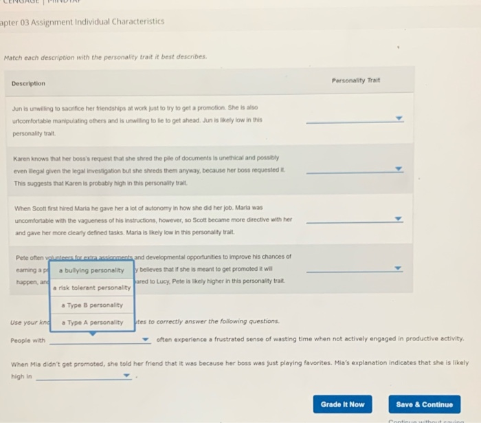 Chapter 03 Assignment individual Characteristics