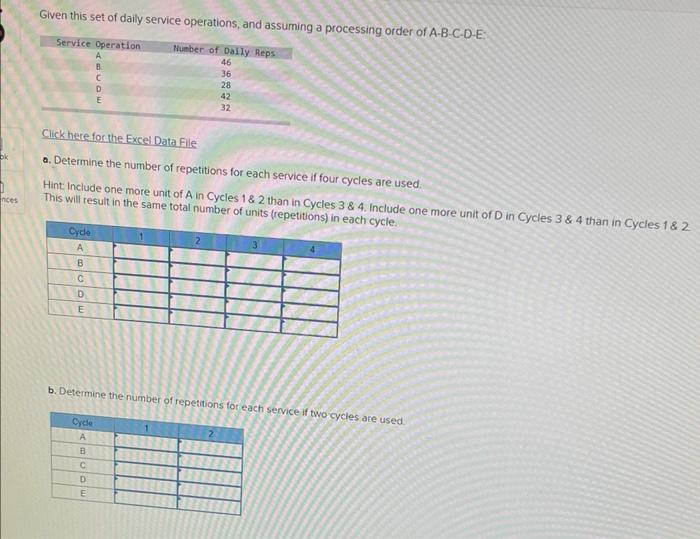 Given this set of daily service operations, and