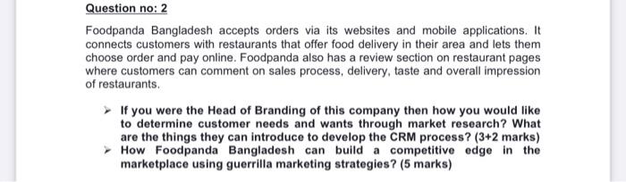 Subject:Enterprenurship Question no: 2 Foodpanda