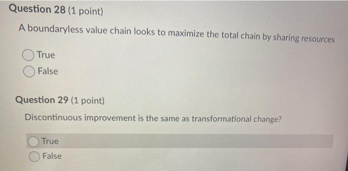 Question 28 (1 point) A boundaryless value chain