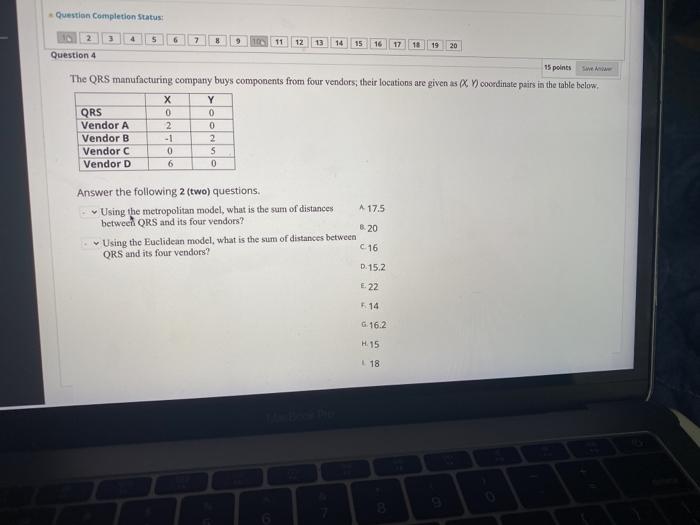 Question Completion Status: 5 11 12 13 14 15 16