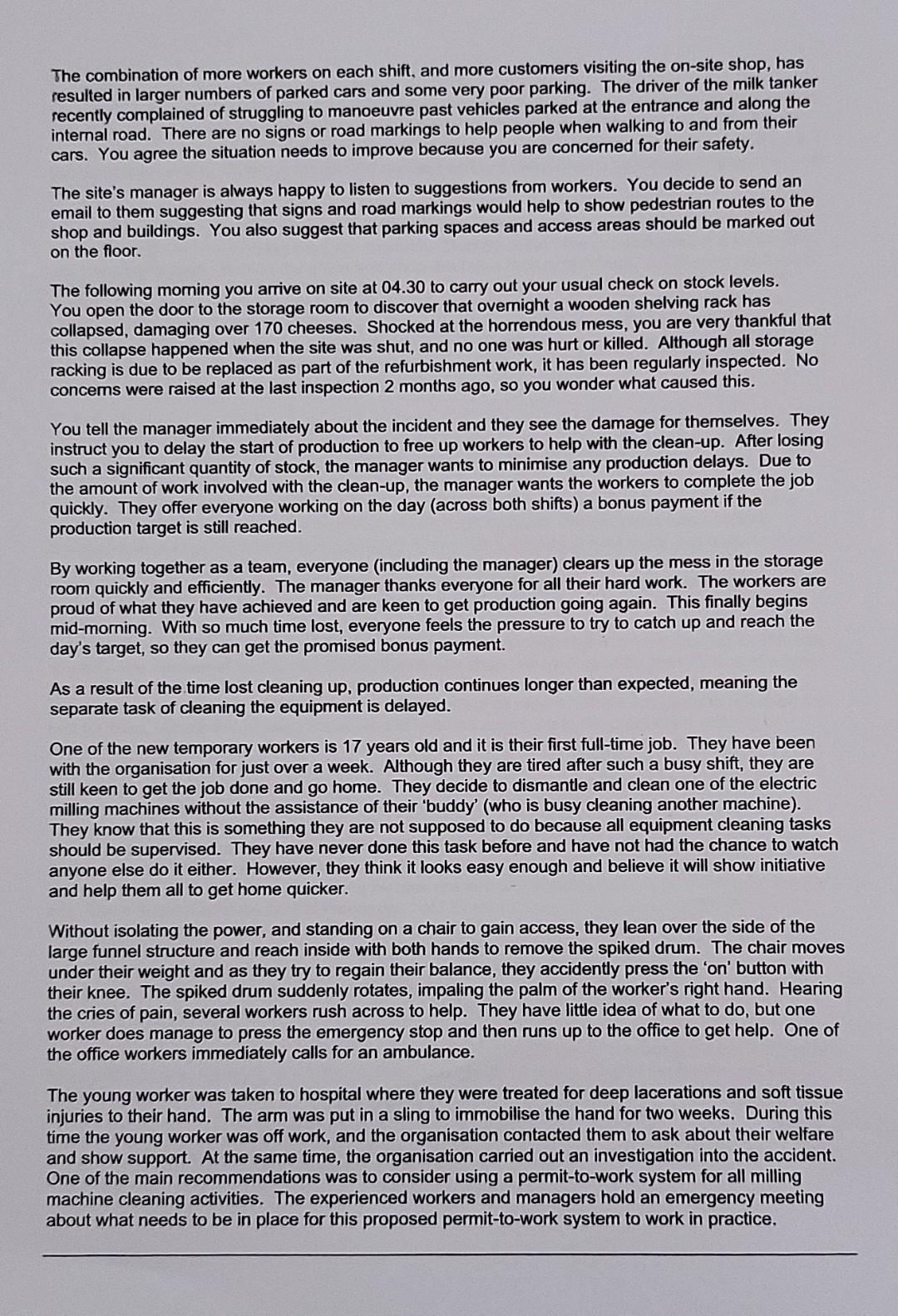 SCENARIO You are a shift supervisor working for