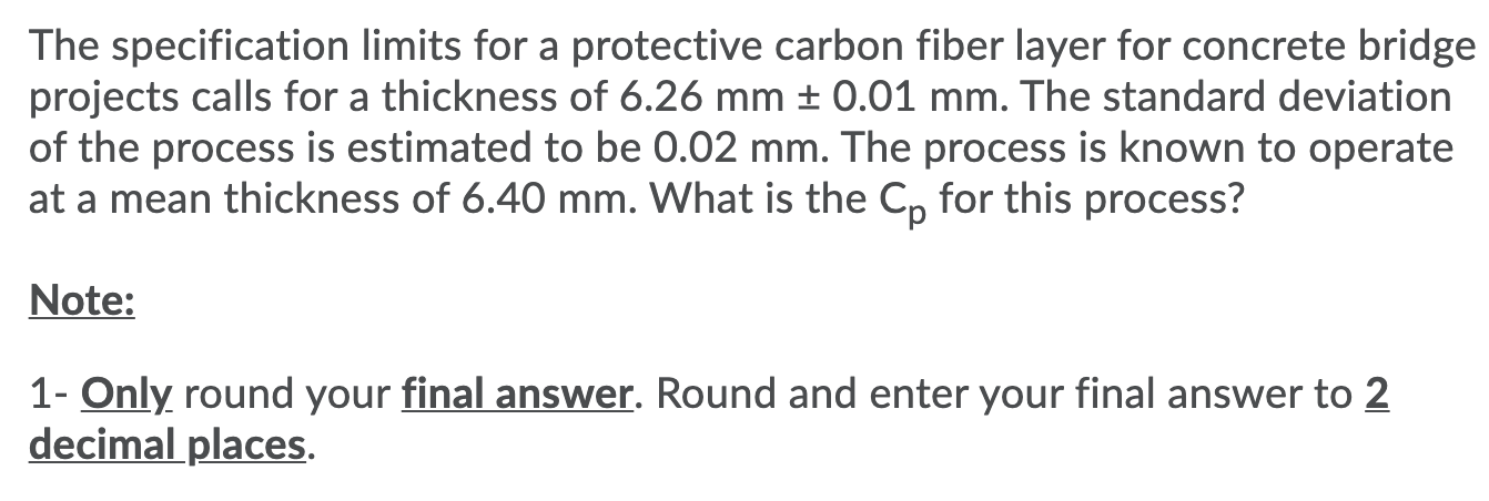 The specification limits for a protective carbon