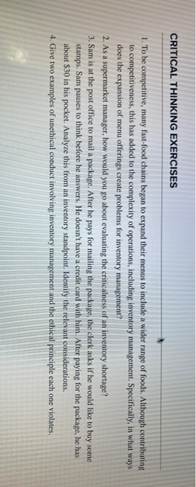 problems 2,3,4 CRITICAL THINKING EXERCISES 1. To