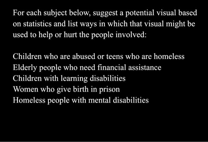 For each subject below, suggest a potential