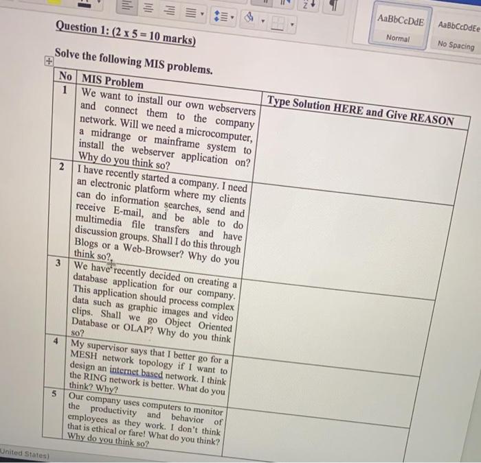 Juli AaBbCcDdE Question 1: (2 x 5 = 10 marks)