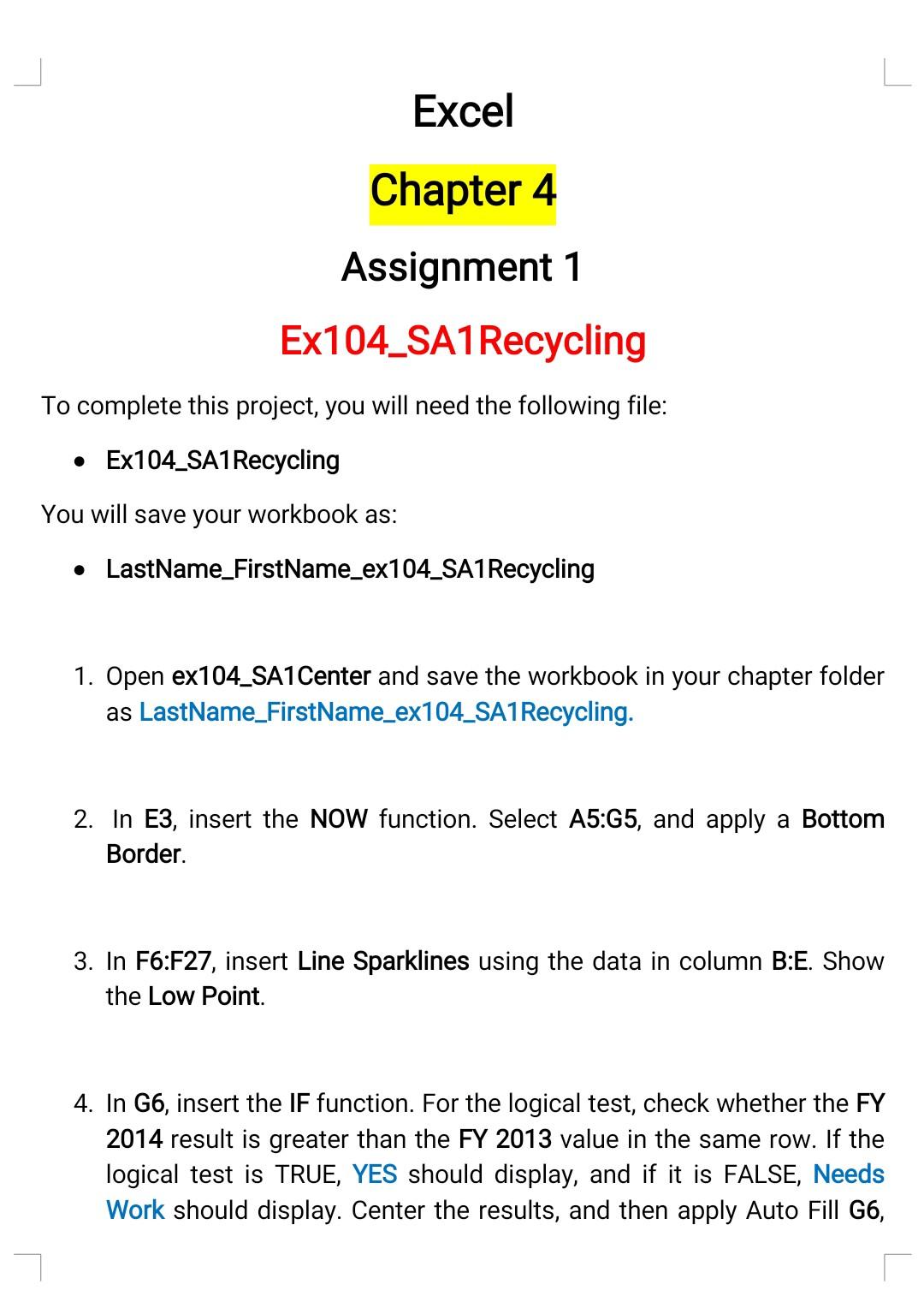 L Excel Chapter 4 Assignment 1 Ex104_SA1