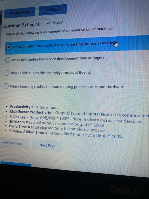 Next Page Previous Page Question 9 (1 point)
