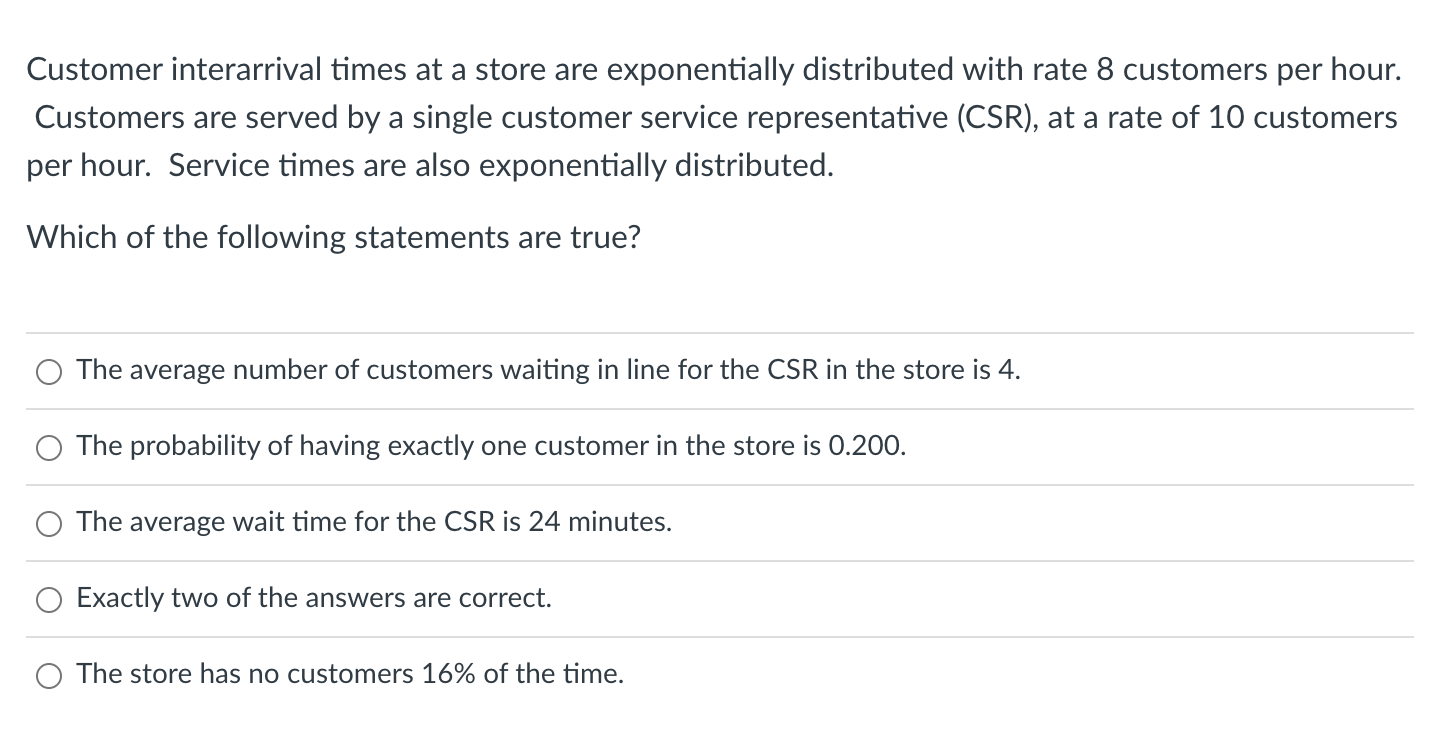 Customer interarrival times at a store are