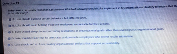 Question 29 Luke owns a car service station in