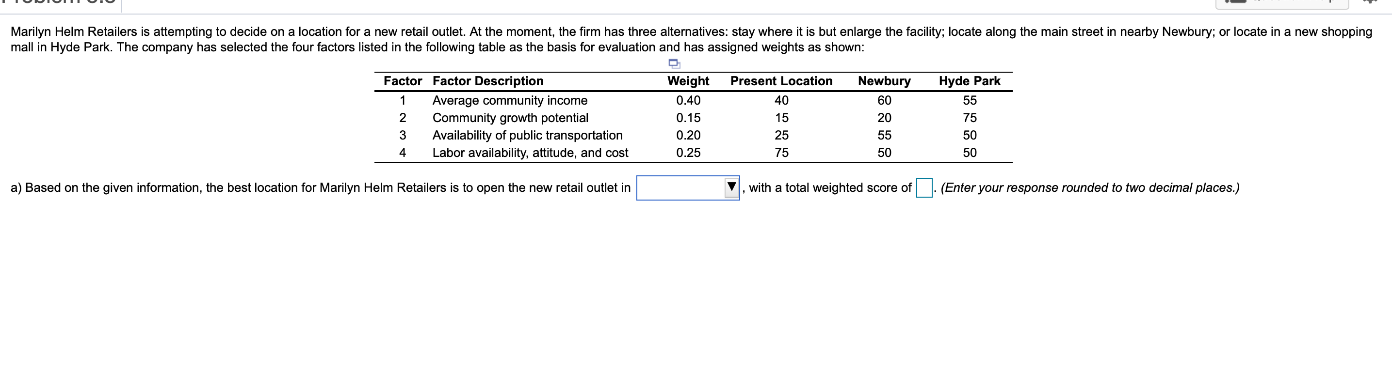 Marilyn Helm Retailers is attempting to decide on