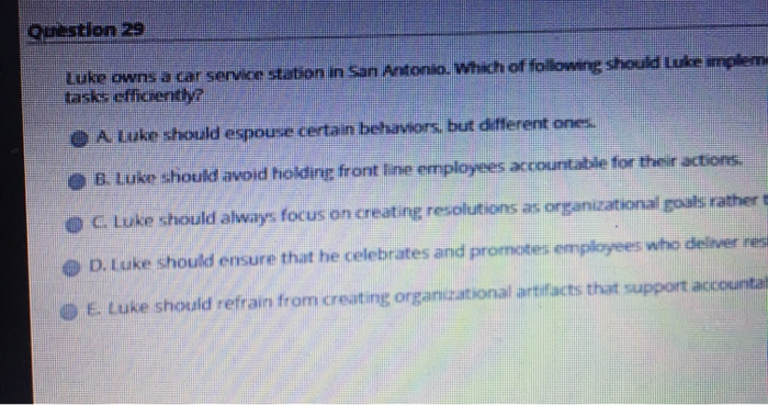 Question 29 Luke owns a car service station in