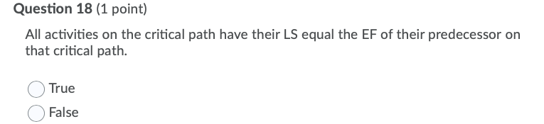 Question 18 (1 point) All activities on the
