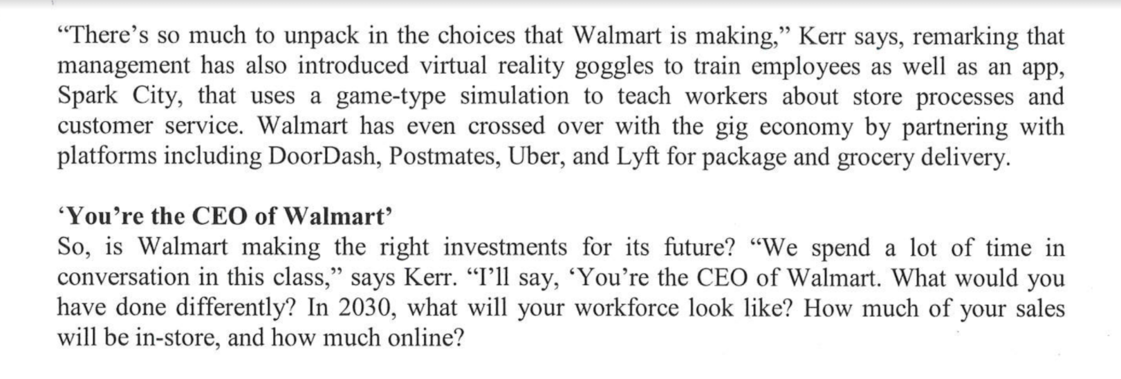 A case study by William Kerr explores Walmart's
