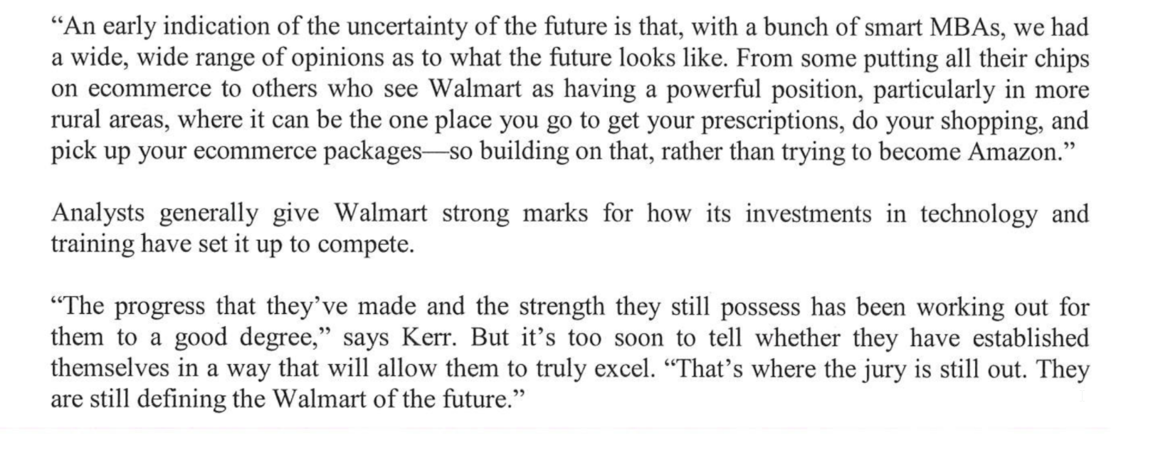 A case study by William Kerr explores Walmart's
