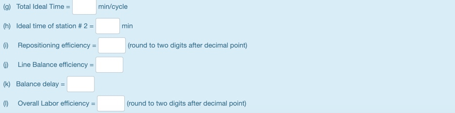 I need the answers for (e) to (l) please and