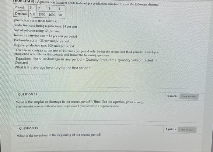 LENT #1: A production manager needs to develop a