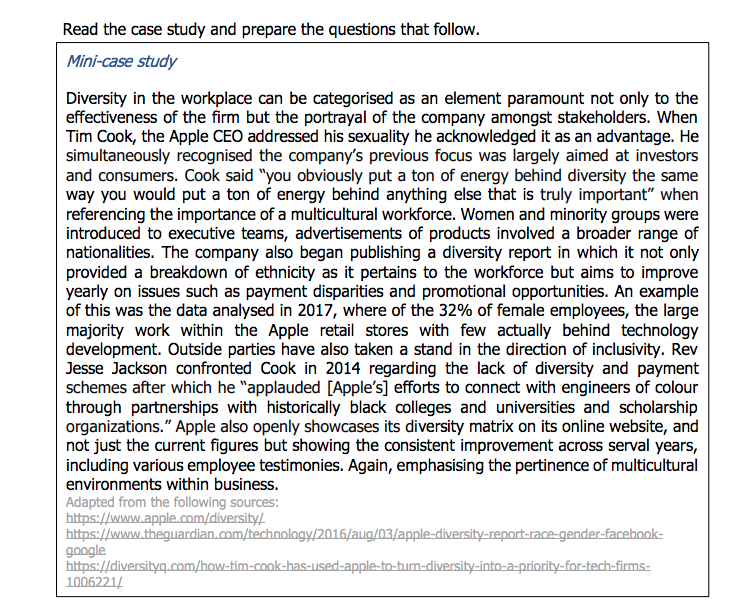 Read the case study and prepare the questions