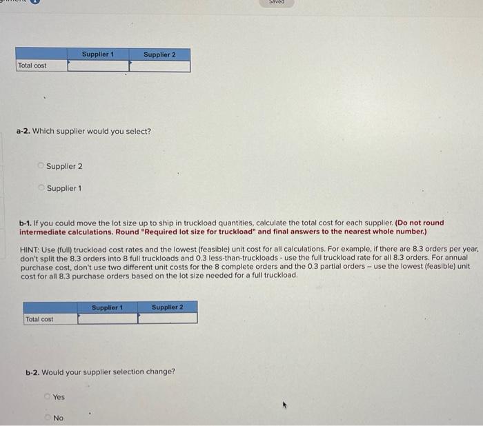 please help answer a-1) calculate the total cost