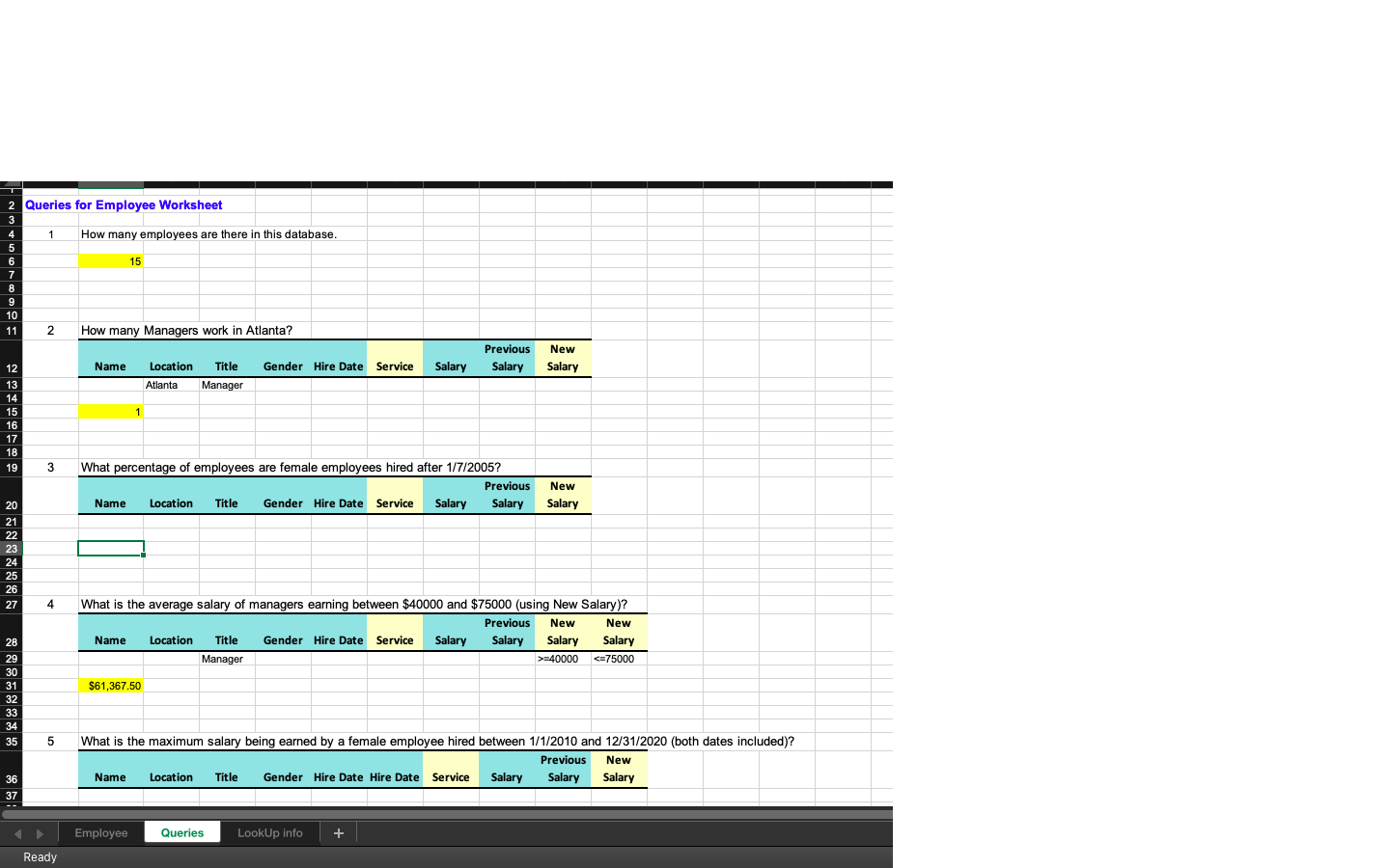 See the Handout provided to you with the database