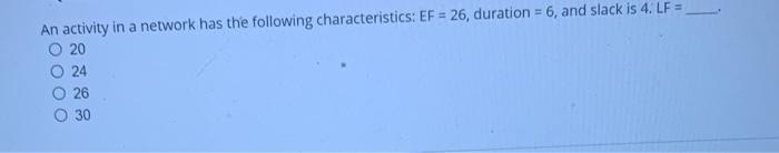 help please !!! An activity in a network has the