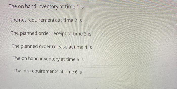 Complete the following MRP table. After you