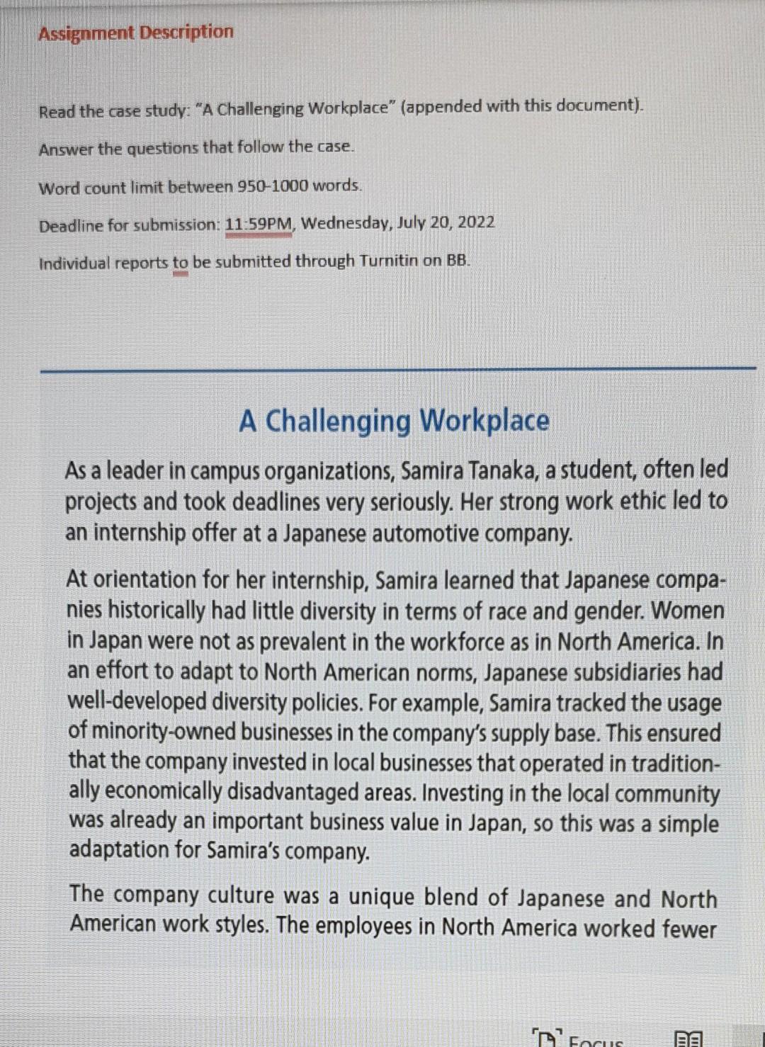 Assignment Description Read the case study: "A