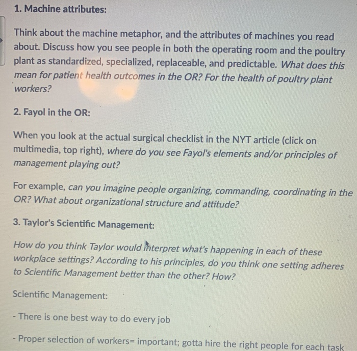 1. Machine attributes: Think about the machine