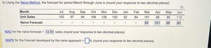 MAD for the naive forecast = sales (round your