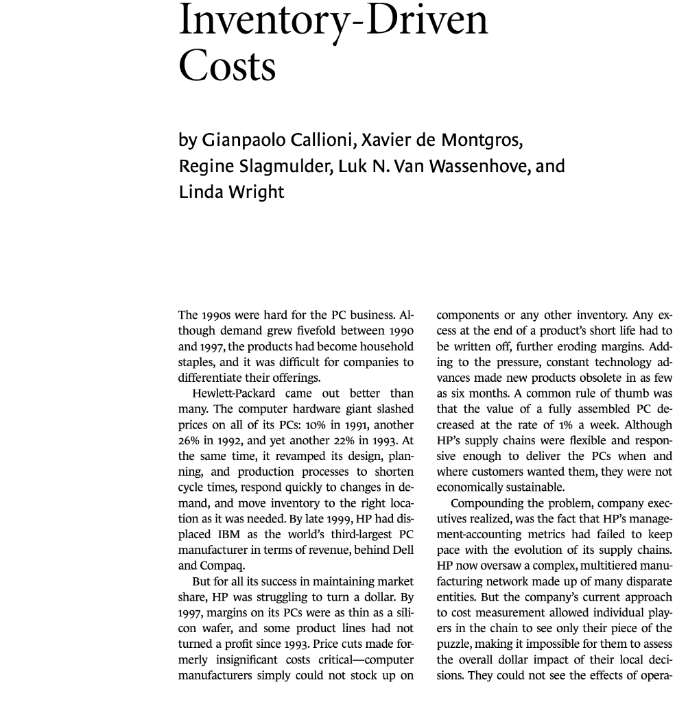 Please Summarize below. Inventory-Driven Costs by