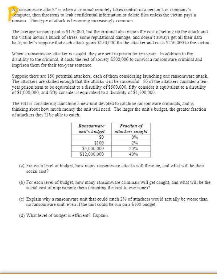 A ransomware attack is when a criminal remotely