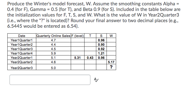 Produce the Winter's model forecast, W. Assume